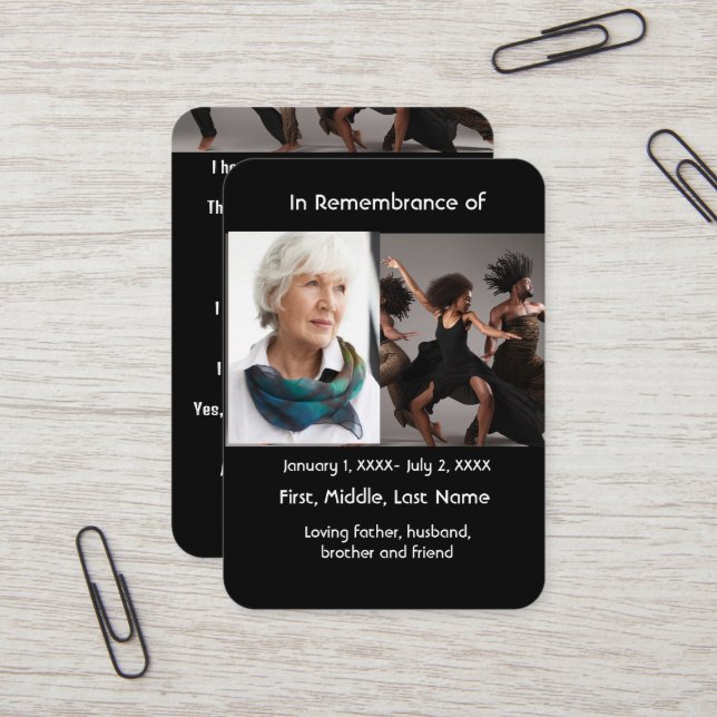 Memorial Pocket Card Dancer Dancing Dance (Front/Back In Situ)