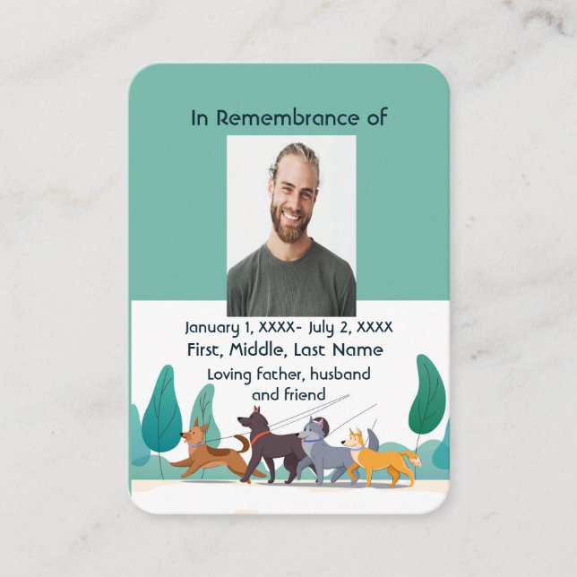 Memorial Pocket Card Dog Walker Walking (Front)
