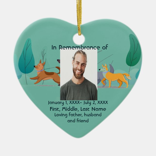 Memorial Pocket Card Dog Walker Walking Ceramic Ornament (Front)