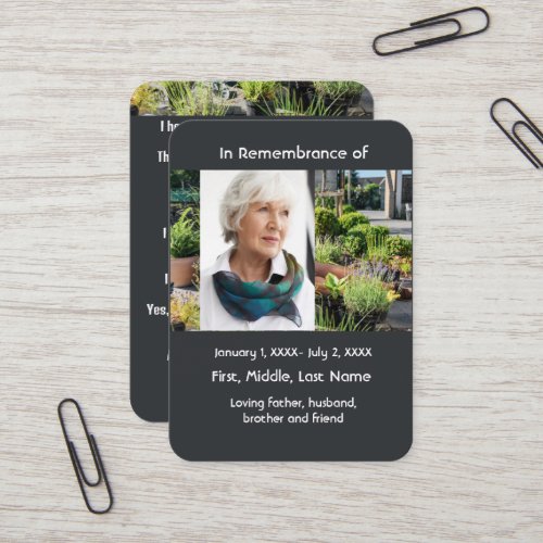 Memorial Pocket Card Gardener Gardening Garden