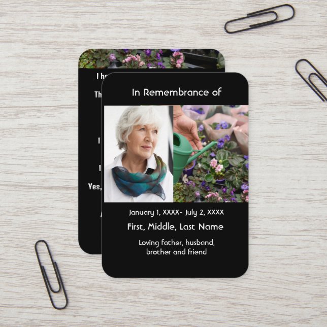 Memorial Pocket Card Gardener Gardening Garden (Front/Back In Situ)