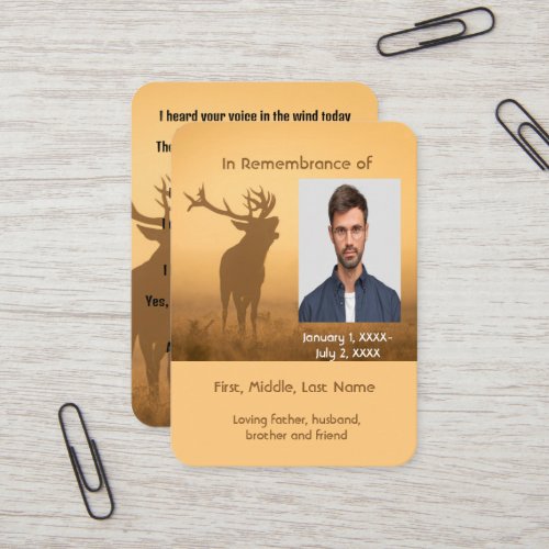 Memorial Pocket Card Hunter Hunting Stag Deer