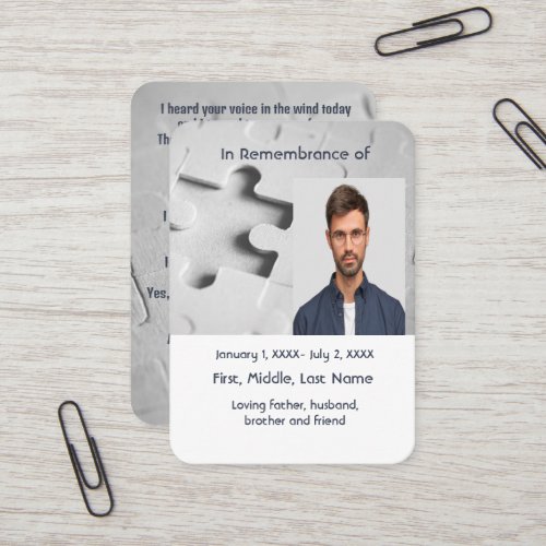 Memorial Pocket Card Jigsaw Puzzle