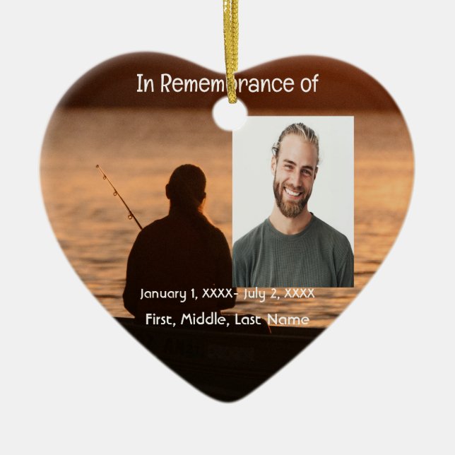 Memorial Pocket Card Lake Fishing Fisherman Ceramic Ornament (Front)