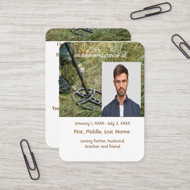 Memorial Pocket Card Metal detecting  (Front/Back In Situ)