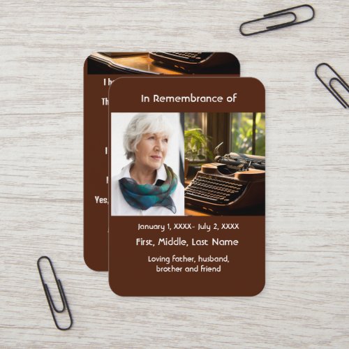 Memorial Pocket Card Writer Author Teacher