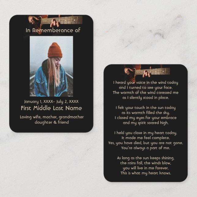 Memorial Pocket Keepsake Guitar Music  Business Card (Front/Back)