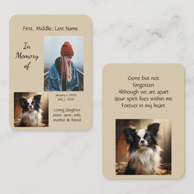 Memorial Pocket Keepsake Papillon Dog Business Card (Front/Back)