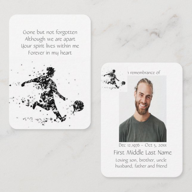 Memorial Pocket Keepsake Remembrance Soccer Player Business Card (Front/Back)