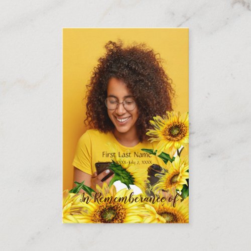 Memorial Pocket Keepsake Sunflower Sunshine  Business Card