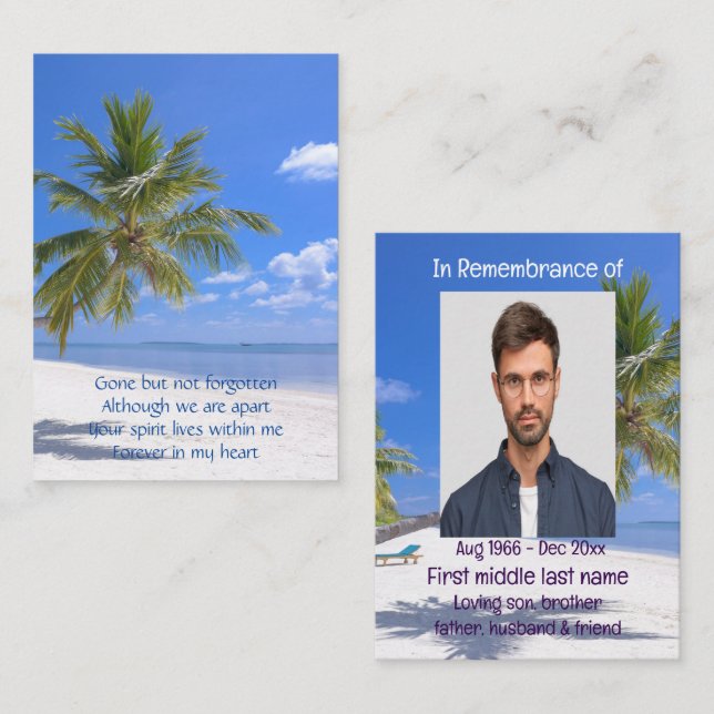 Memorial Pocket Keepsake Tropical Beach Paradise  Business Card (Front/Back)