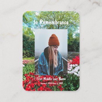 Memorial Pocket Keepsake Tulips Garden Flowers Business Card by countrymousestudio at Zazzle