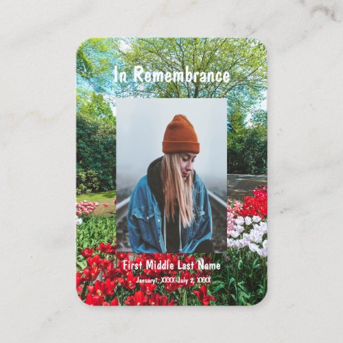 Memorial pocket Keepsake Tulips Garden Flowers Business Card