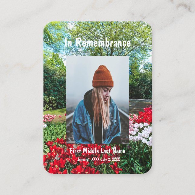 Memorial pocket Keepsake Tulips Garden Flowers Business Card (Front)