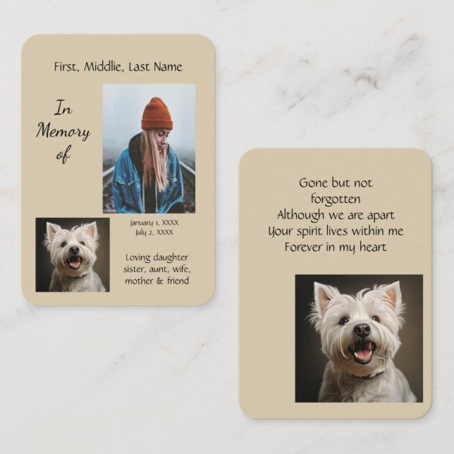 Memorial Pocket Keepsake West Highland Dog   Business Card (Front/Back)