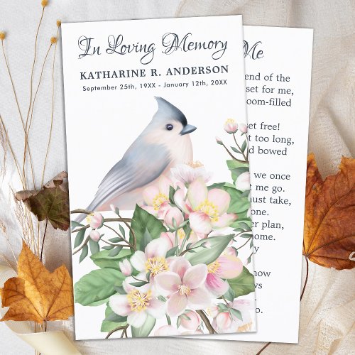 Memorial Poem Bird Flowers Funeral Prayer Card