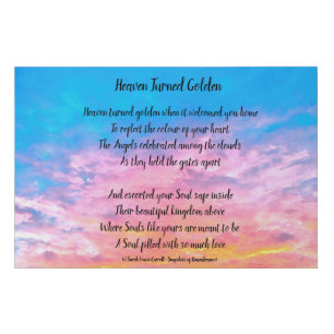memorial poem canvas print - heaven turned golden