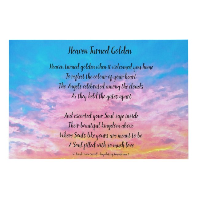 memorial poem canvas print - heaven turned golden (Front)