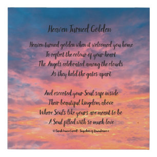memorial poem canvas print - heaven turned golden