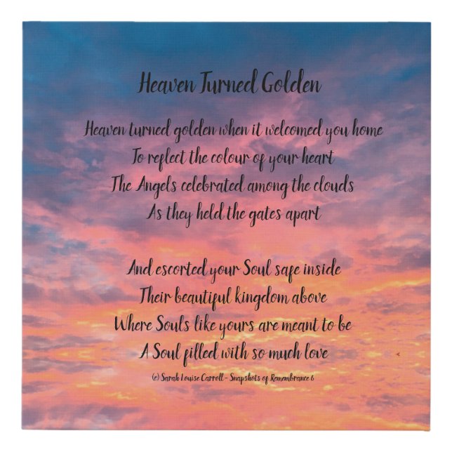 memorial poem canvas print - heaven turned golden (Front)