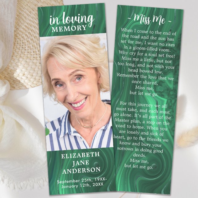 Memorial Poem Custom Photo Emerald Green Funeral Bookmarks (Creator Uploaded)