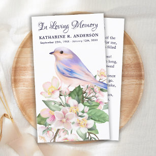 Memorial Poem Floral Bird Funeral Prayer Card
