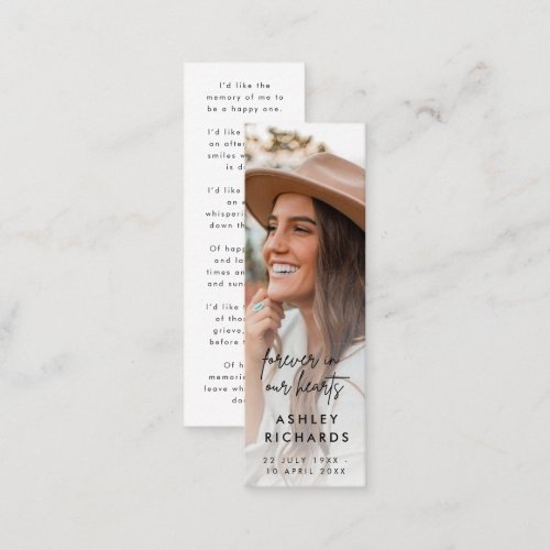 Memorial Poem Funeral Favor Mini Bookmark Card