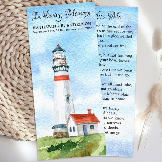 Memorial Poem Funeral Prayer Bookmark Lighthouse  (Creator Uploaded)