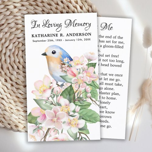 Memorial Poem Funeral Prayer Card Bird Floral 