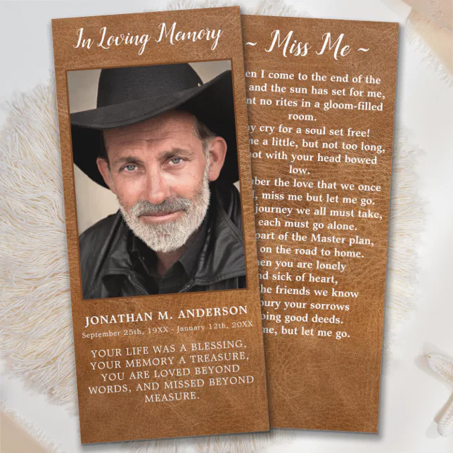 Memorial Poem Funeral Prayer Card Bookmark Leather | Zazzle