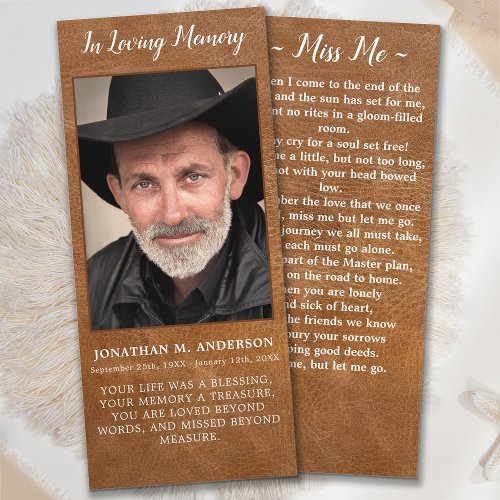 Memorial Poem Funeral Prayer Card Bookmark Leather