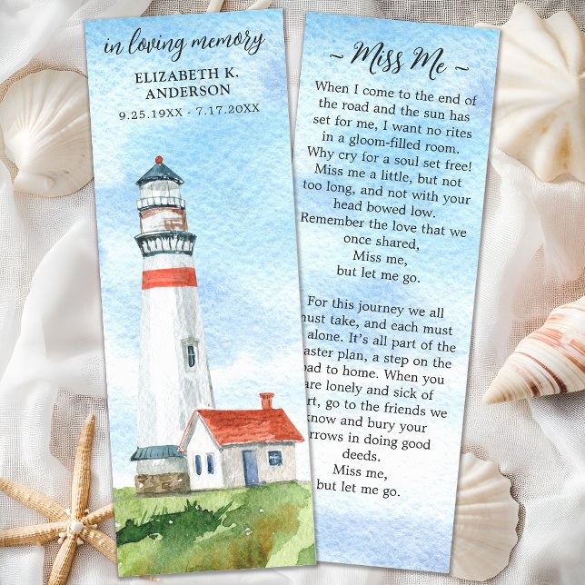 Memorial Poem Funeral Prayer Sympathy Lighthouse  Bookmarks (Creator Uploaded)