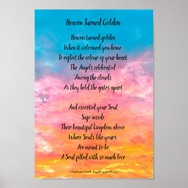 memorial poem poster - Heaven turned golden (Front)
