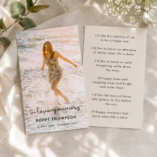 Memorial Poem Prayer Cards   Photo Funeral Favor