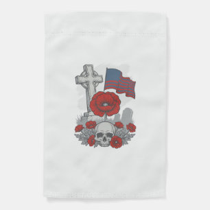 Memorial Poppy Flag Cross Vintage Engraving Vector