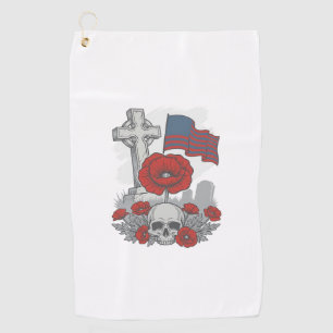 Memorial Poppy Flag Cross Vintage Engraving Vector Golf Towel