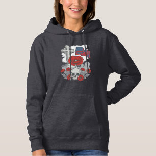 Memorial Poppy Flag Cross Vintage Engraving Vector Hoodie