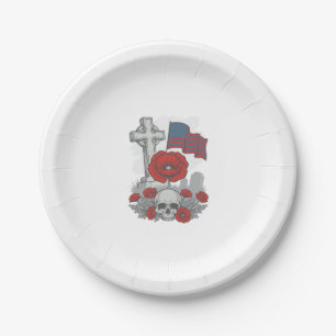 Memorial Poppy Flag Cross Vintage Engraving Vector Paper Plates