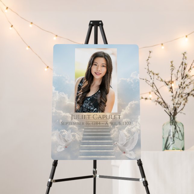 Memorial Portrait Clouds & Doves Poster Board (In Situ (Stand))