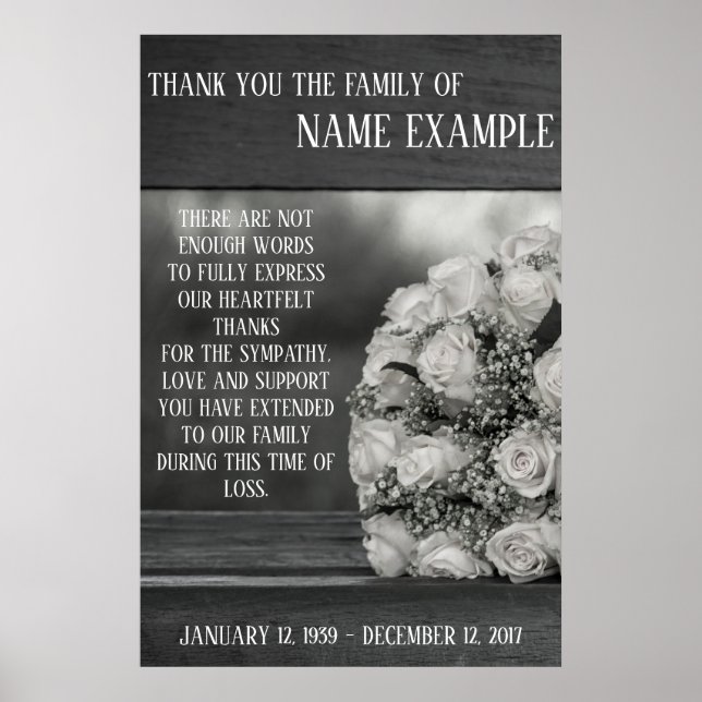 Memorial Poster A bouquet of white roses monochrom (Front)