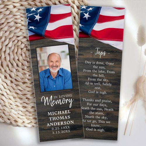 Memorial Prayer Bookmark American US Flag Photo   