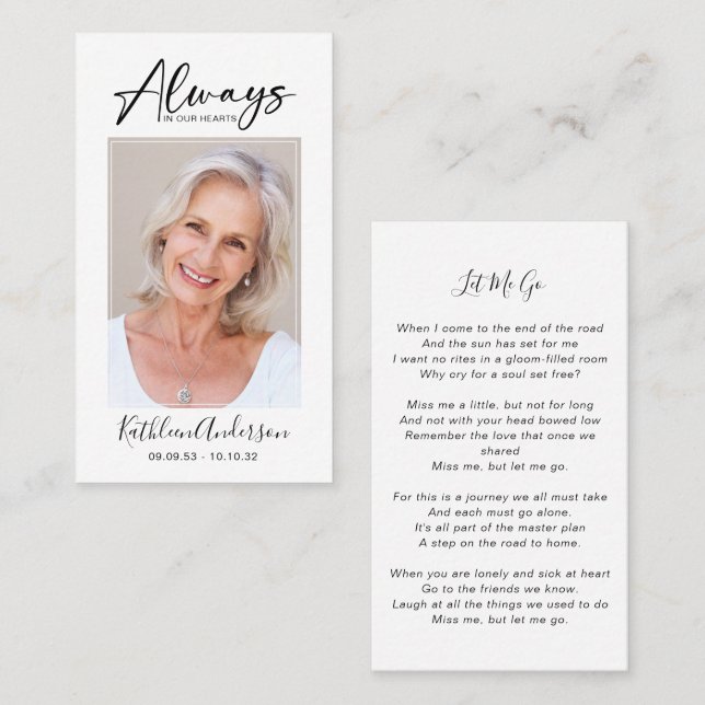 Memorial Prayer Card | Always in Our Hearts (Front/Back)