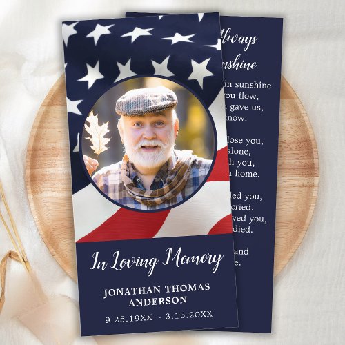 Memorial Prayer Card American Flag Veteran Funeral