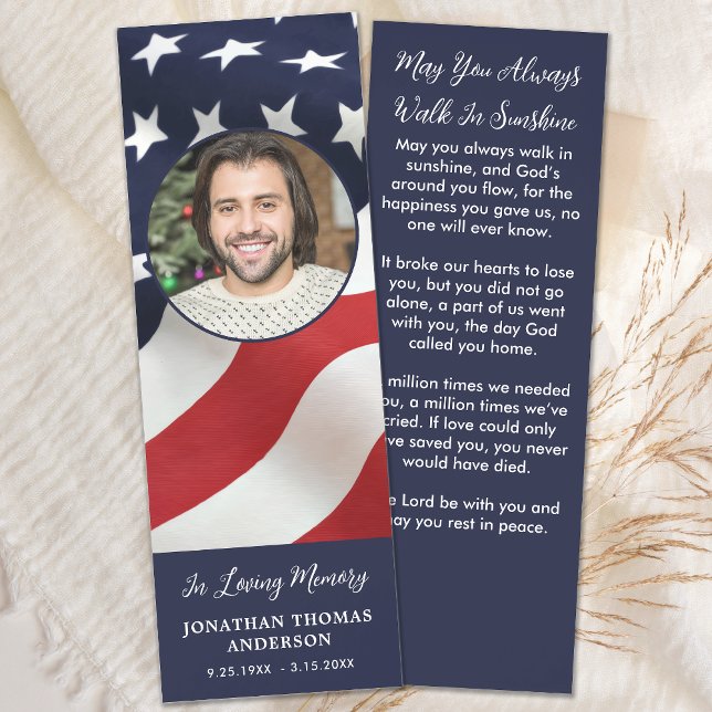 Memorial Prayer Card American Flag Veteran Funeral Bookmarks (Creator Uploaded)