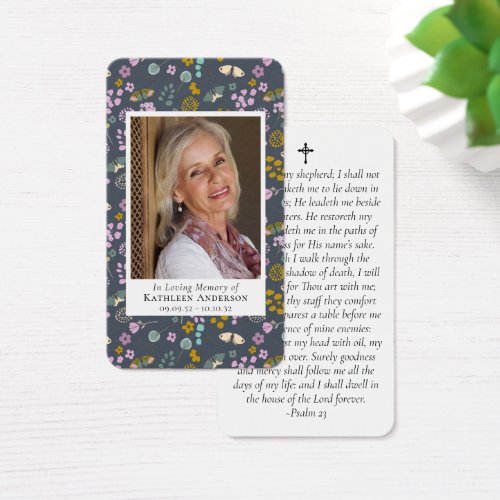 Memorial Prayer Card  Blue Wildflowers Butterfy