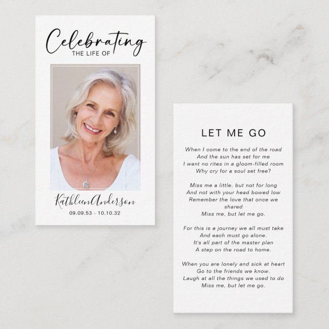 Memorial Prayer Card | celebrating the life of (Front/Back)