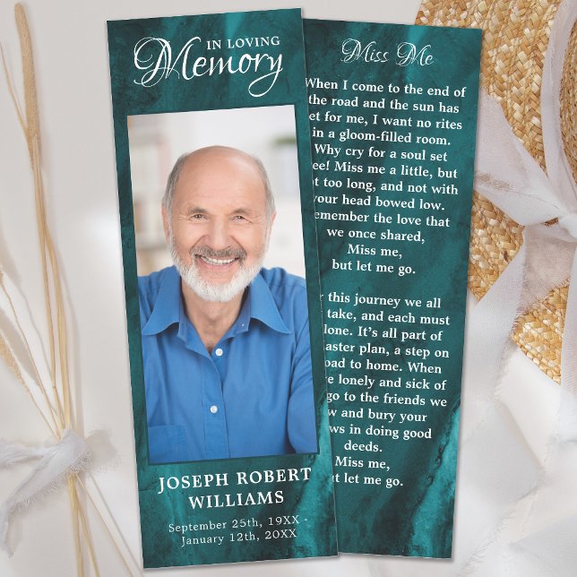 Memorial Prayer Card Custom Photo Green Funeral Bookmarks (Creator Uploaded)