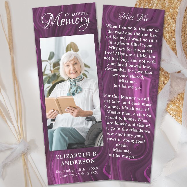 Memorial Prayer Card Custom Photo Purple Funeral Bookmarks (Creator Uploaded)