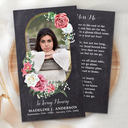 Memorial Prayer Card Elegant Photo Floral Funeral