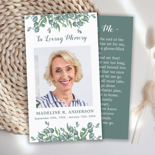 Memorial Prayer Card Eucalyptus Greenery Funeral 